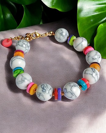 HOT TREND : bransoletka : summer collection : howlit 12mm, kolorowa muszla, kaktusia