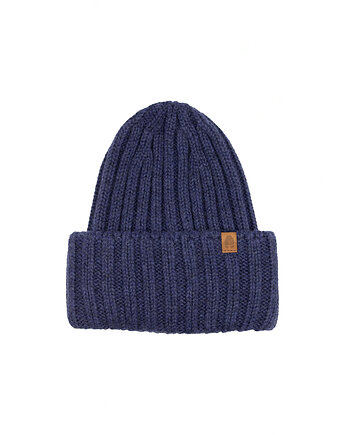 Czapka Rosomak Jeansowy 100% Wełniana Merino Gruby Mięsisty Splot, KOPYTO