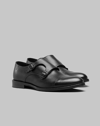 Czarne obuwie buty męskie monki z dwoma klamrami b001, BORGIO