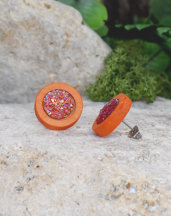 Drewniane kolczyki sztyfty z druzami boho, Spirit Of Copper