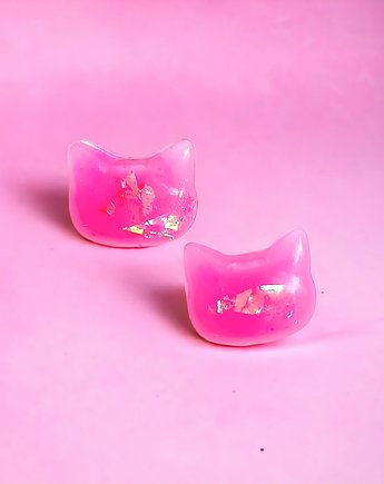 BARBIE : kotki : UNIKATOWE kolczyki-wkrętki z żywicy, kaktusia