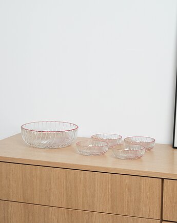 Komplet salaterek szklanych, włoski design, lata 70, produkcja: Włochy, Przetwory design