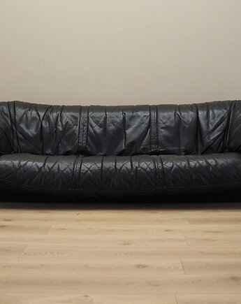 Sofa skórzana czarna, włoski design, lata 60, produkcja: Włochy, Przetwory design
