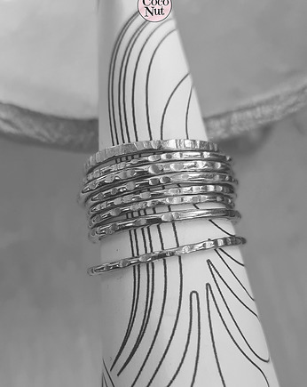 8 obrączek TIDE srebro, fakturowane, COCONUT