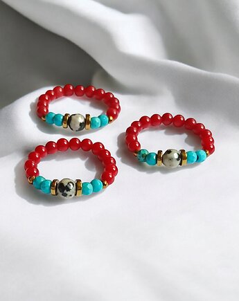 Pierścionek : INDIA : koral, jaspis, magnezyt, hematyt, kaktusia