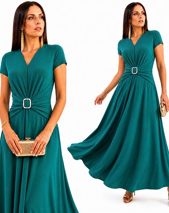 Maxi sukienka z drapowanym paskiem 34-52, MM FASHION