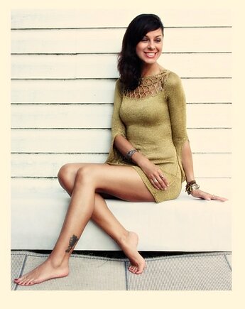 Oliwkowa sukienka  boho handmade, Mademoiselle Patrini