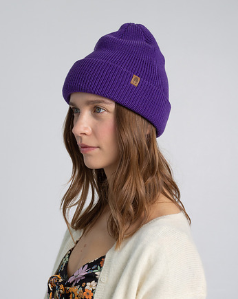 ŁOŚ - gruba wywijana wełniana czapka- fiolet veri peri, KOPYTO