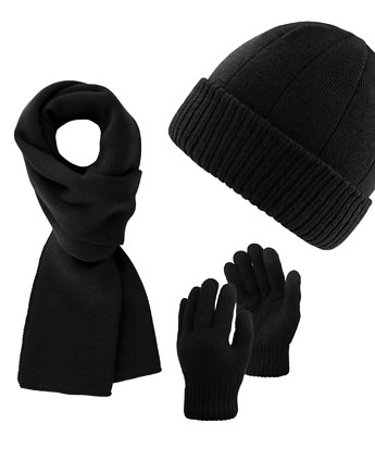 ZESTAW ZIMOWY MĘSKI ZES-34-BL, CZAPKA BEANIE BR-03-BL, SZALIK BR-07-BL I RĘKA, Paolo Peruzzi