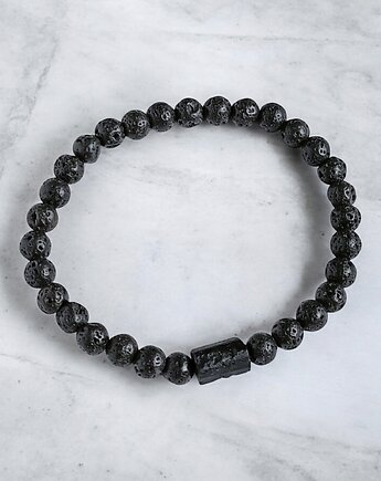 OCHRONA : czarny turmalin & lawa - męska bransoletka, kaktusia