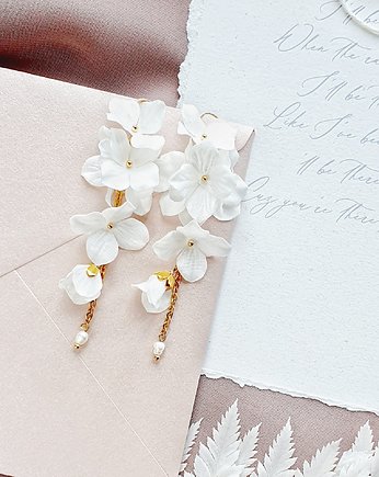 Złote Kolczyki ślubne z kwiatami SILKY - girlanda mini, PiLLow Design