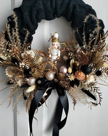 Wianek świąteczny glamour sweterkowy złoto - czarny dziadek do orzechów, Zamotana z pasją