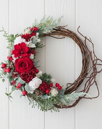 Zimowy biało-czerwony wianek na drzwi (26cm), Lola White