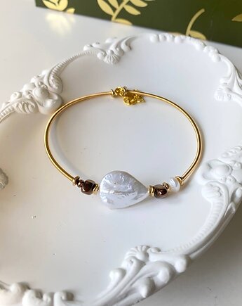 Minimalistyczna bransoletka z perłą barokową i hematytem, Lavalex Design