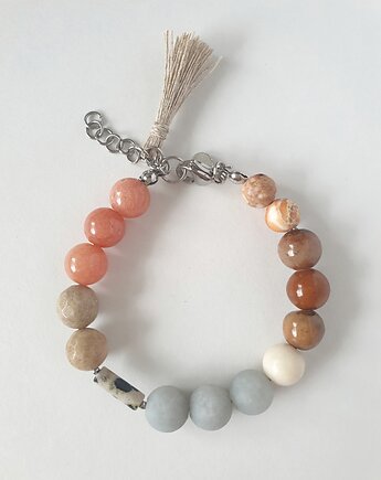 Bransoletka  BOHO ART jadeit, jaspis, brąz, niebieski, rudy, beż, modesign