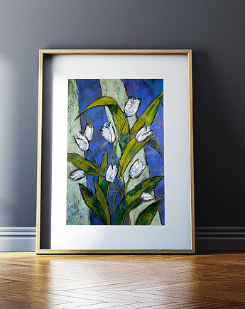 Białe tulipany - rysunek B2 unikat, Katarzyna Radzka