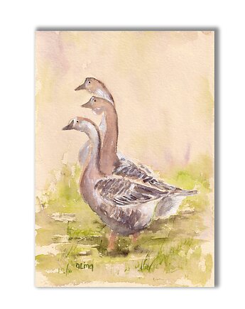 Gęsi. Akwarela ręcznie malowana, Galeria Alma