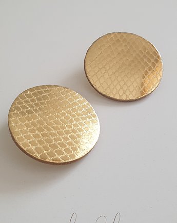 Kolczyki SUN duże złote koła metaliczne skóra naturalna, Malena Dul