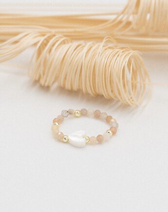 Pierścionek elastyczny - kamień słoneczny, hematyt, wu handmade