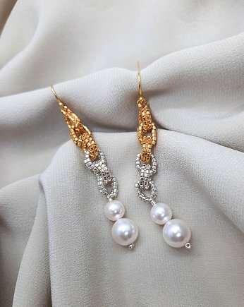 Kolczyki z perłami złote wiszące długie, lulukalina