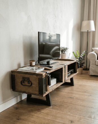Stolik RTV retro, szafka na TV, konsola retro skrzynia wojskowa, PiorunowoSzafa
