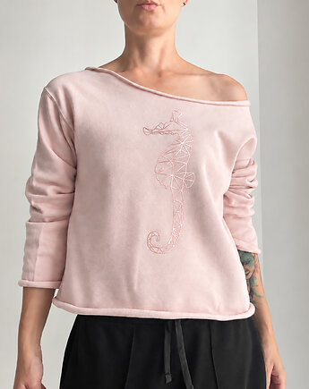 Bluza damska oversize z nadrukiem konika morskiego rose gold, ONE MUG A DAY