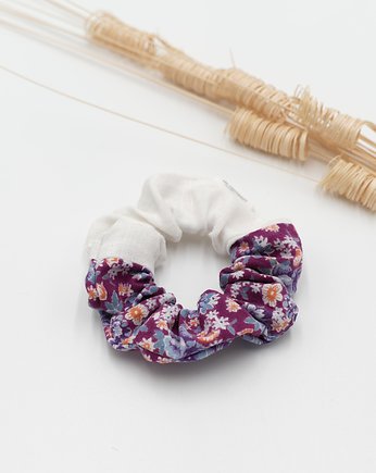 Scrunchie/frotka len bawełna patchwork, wu handmade
