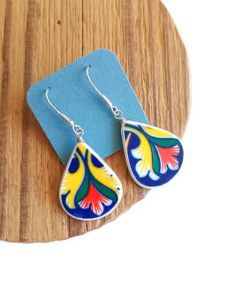 Kolczyki ceramiczne w stylu orientalnym, biżuteria z talerzy