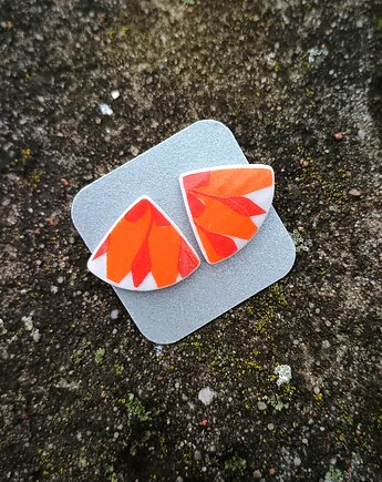 Kolczyki ceramiczne w pomarańczowe wzory, biżuteria z talerzy
