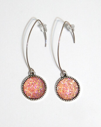 Kolczyki wiszące - druzy różowe, yenoo