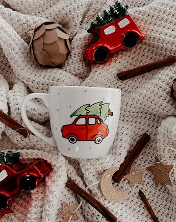 Christmas Car ręcznie malowany kubek 350ML, PAKOWANIE PREZENTÓW - Papier do pakowani