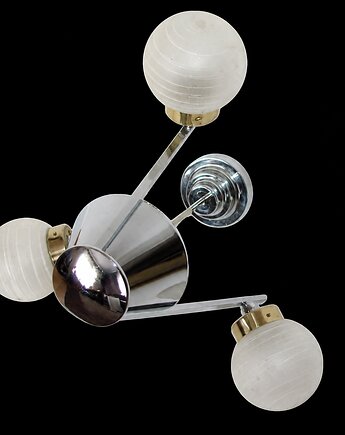 Lampa wisząca Bauhaus vintage, lata 70., szkło i niklowana stal, 3x E27, Relikt design