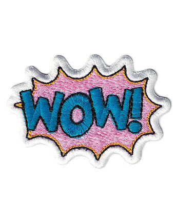 Naszywka naprasowanka WOW NIEBIESKA termoprzylepna haft 7,8x5,5cm, Wyszywane