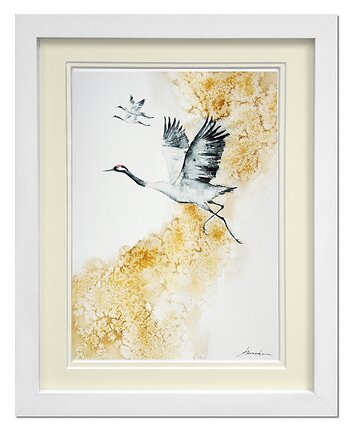 Ptaki, żurawie, akwarela, obraz ręcznie malowany /1/, Galeriai