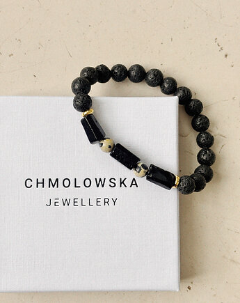 Bransoletka męska Jaspis Dalmatyński i Turmalin, Chmolowska Jewellery