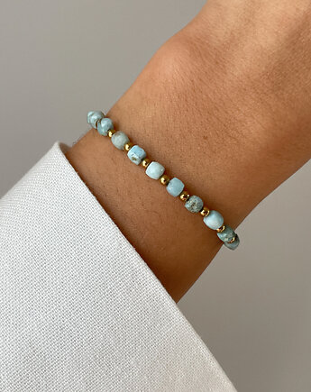 Bransoletka na gumce - larimar z hematytem