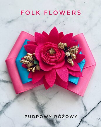 Brosza z kolekcji FOLK Flowers z kolorowym kwiatem New, Pudrowy Różowy