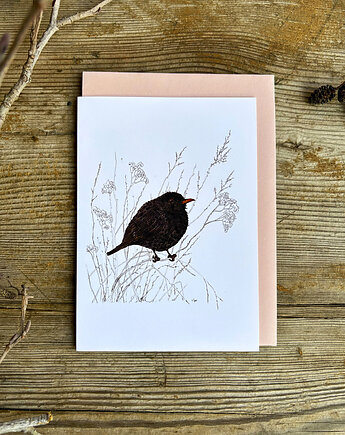 Zimowy Kos- Kartka- Grafika- Ilustracja- Ptaki, BOSKE