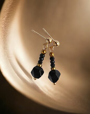 Kolczyki GLAM : onyks, lawa, jadeit, hematyt :: czarno - złote delikatne, kaktusia