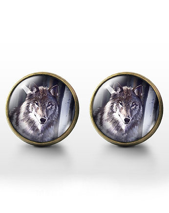 Kolczyki sztyfty - Szary wilk - brąz, yenoo