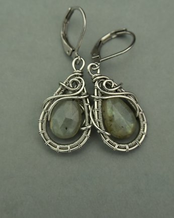 Kolczyki labradoryt wire wrapping, Agata Rozanska