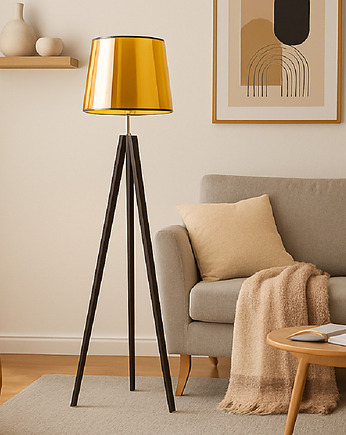 Lampa stojąca do salonu ze złotym kloszem ARUBA MIRROR, LYSNE