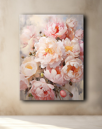 Kwiaty peonie - Obraz na płótnie - Druk, Blejtrama - Akwarela, Boho #15, Black Sapphire Art