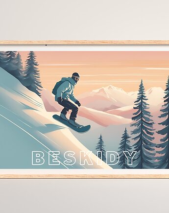 PLAKAT GÓRY snowboard zimowe sporty grafika, black dot studio