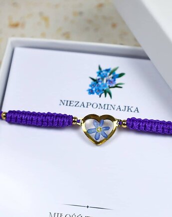 Pleciona bransoletka serce z kwiatem Niezapominajki ciemny fiolet, Lovely Jewellery