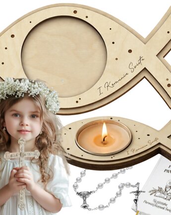 Podziękowanie Upominek dla GOŚCI na KOMUNIĘ Świecznik Podkładka PAMIĄTKA, smxdsgn