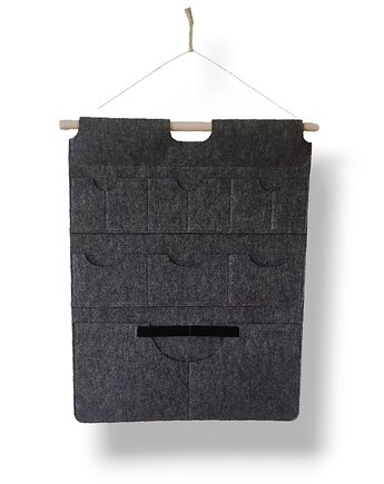 Organizer z kieszonkami na ścianę z filcu - grafitowy - zaokrąglone kieszonki, Beltrani