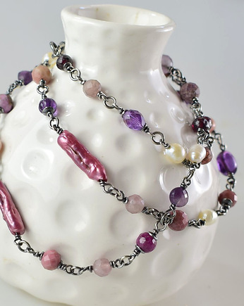 Mix kamieni różowo-fioletowy - srebrny naszyjnik, Sunflower Kornelia Kubinowska