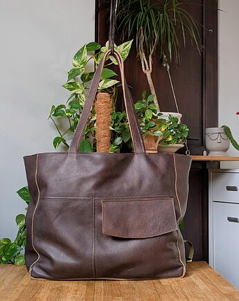 Brązowa czekoladowa skórzana torebka na ramię, Łagoda