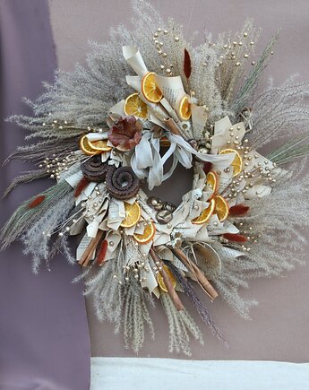 Wianek dekoracyjny  ,,Sen zimowy pomarańczowy", Rondo Kwiatowe